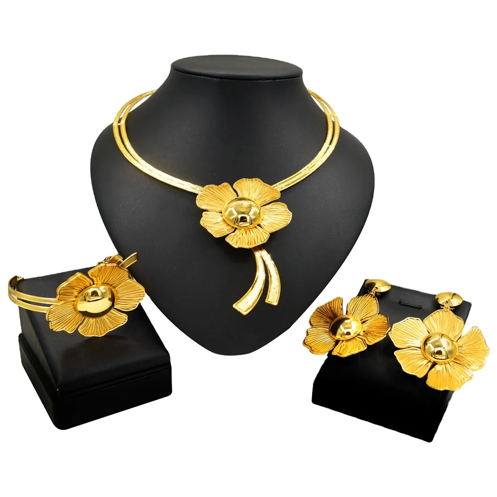 

Guangzhou yulaili jewelry necklace sets women 14k gold new flower style gold plated jewelry sets