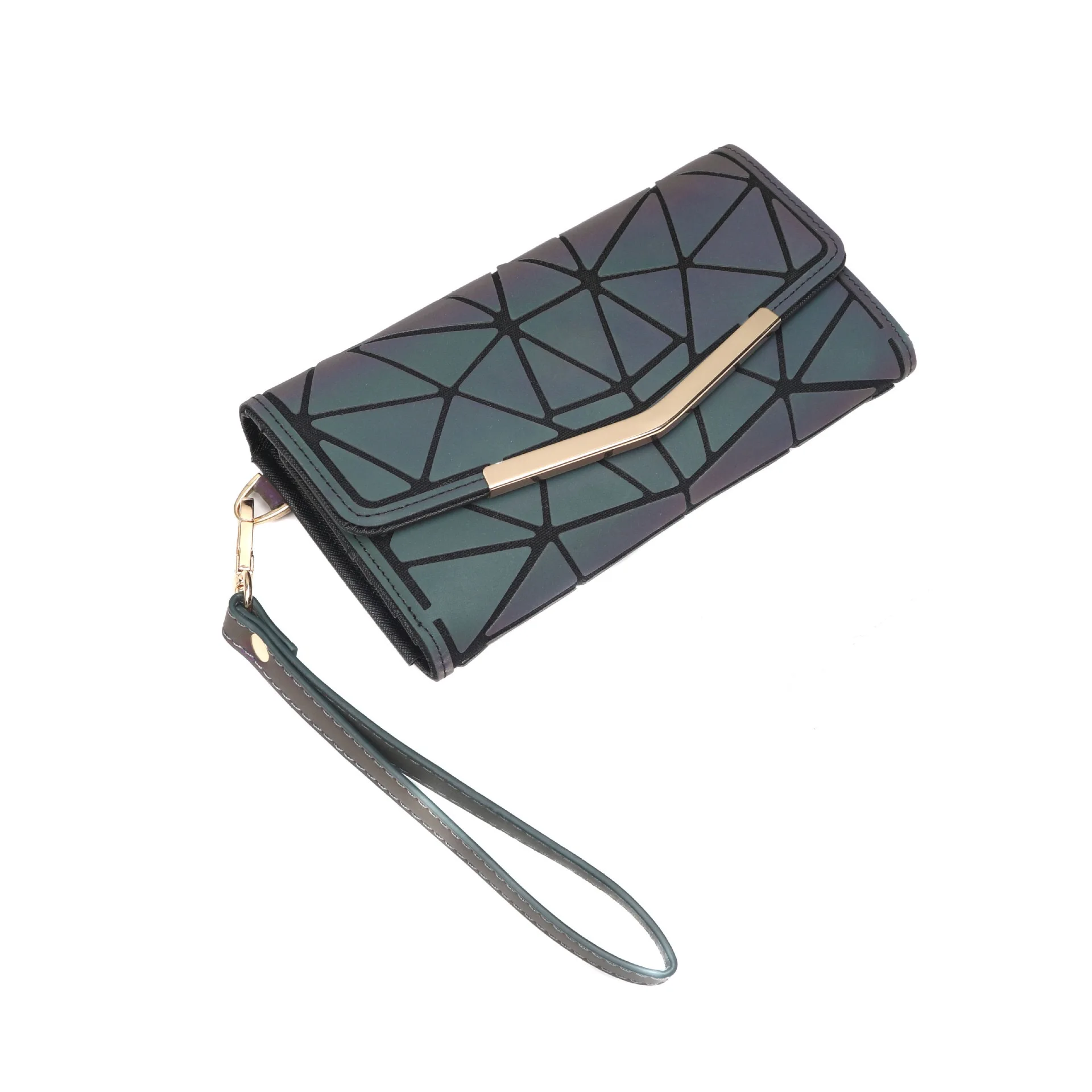 

Tri-fold long clutch geometric luminous women casual wallets slim holographic leather ladies wallet purse card holder cunstom, Luminous color