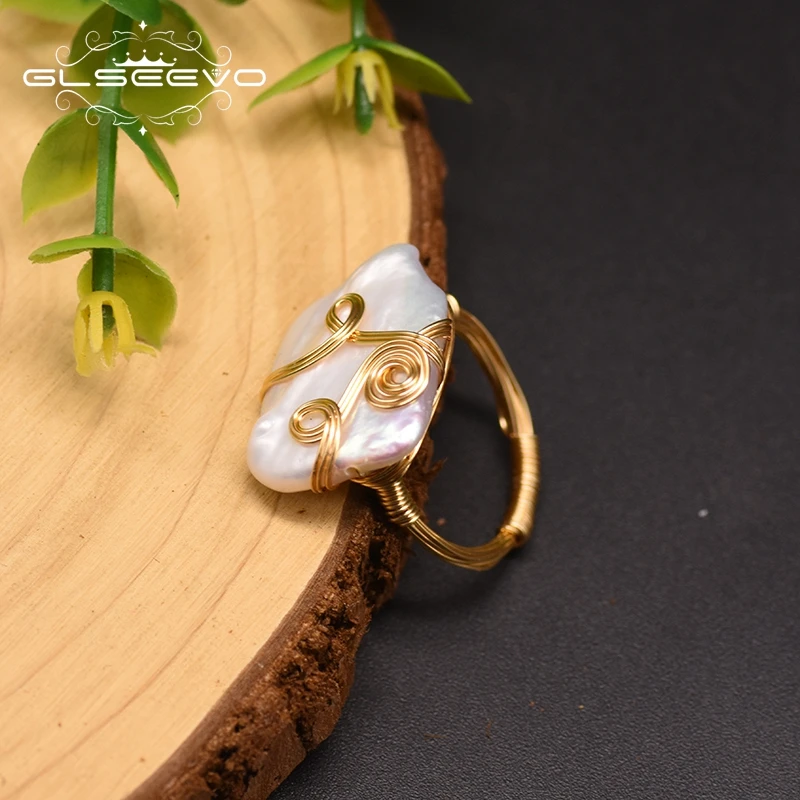 

Natural White Square Baroque Pearl Rings For Women Party Handmade Ring Wholesale