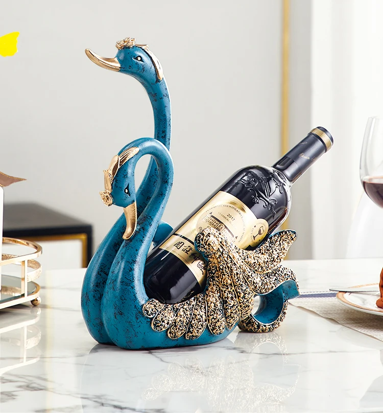 

European style resin swan wine rack for home decoration, Ancient blue