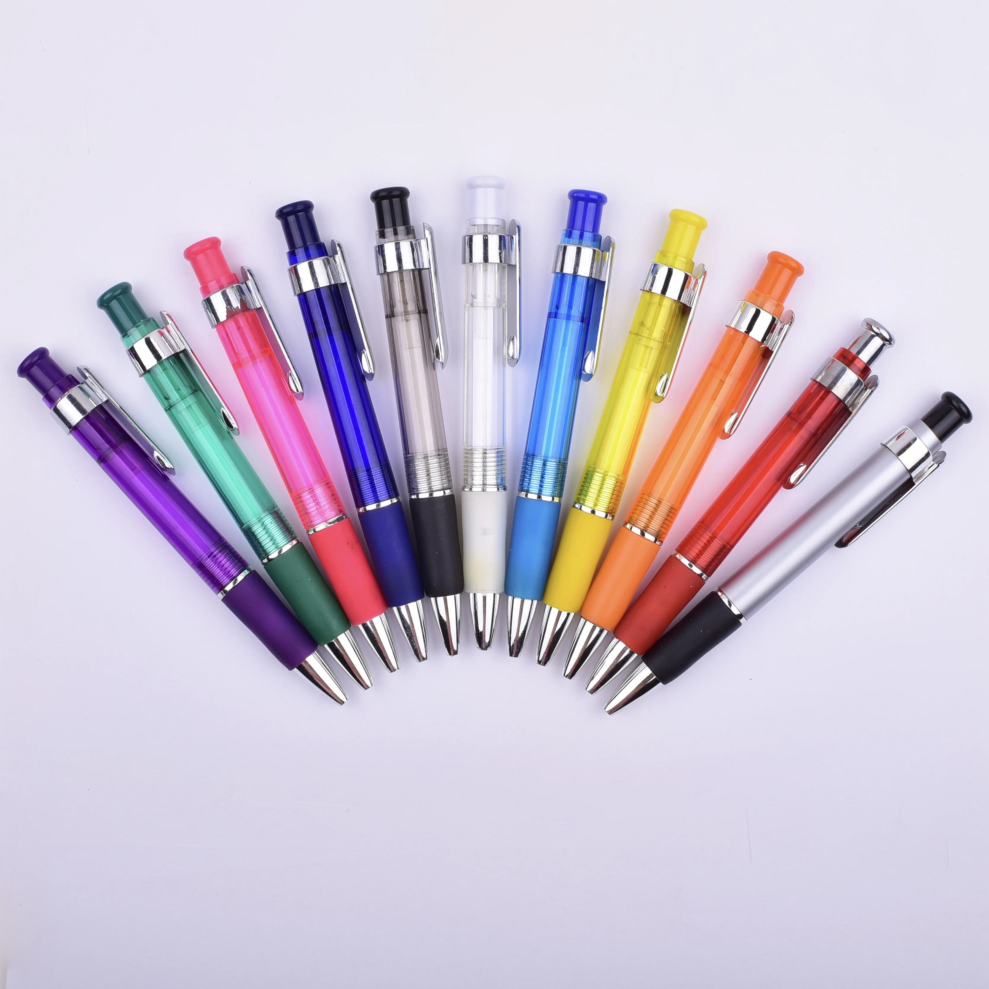 Transparent Clear Barrel Ball Pens With Soft Rubber Grip Customized