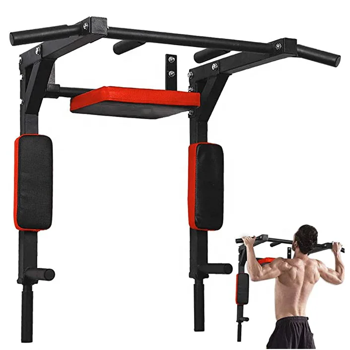 

Wellshow Sport 3 in 1 Wall Mounted Pull Up Chin Up Bar Multi-grip Heavy Duty Dip Stand Station Power Tower Indoor, Black,gray