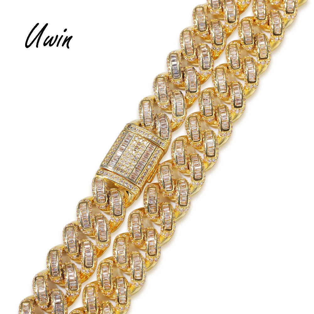 2019 Hiphop Baguette Choker Cuban Link Chain Miami Custom Zirconia Chain Men Rapper Jewelry