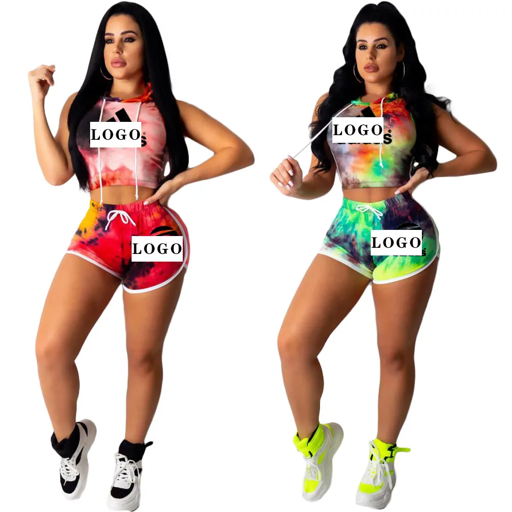 

Wholesale clothing 2021 new design Ms summer short pants two piece suits Custom LOGO Girls fashion sports Hooded clothing, Picture color