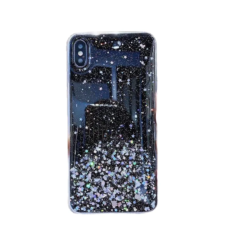 

For iphone case 2020 glitter cell phone custom soft tpu silicone bling back cover capa de celular