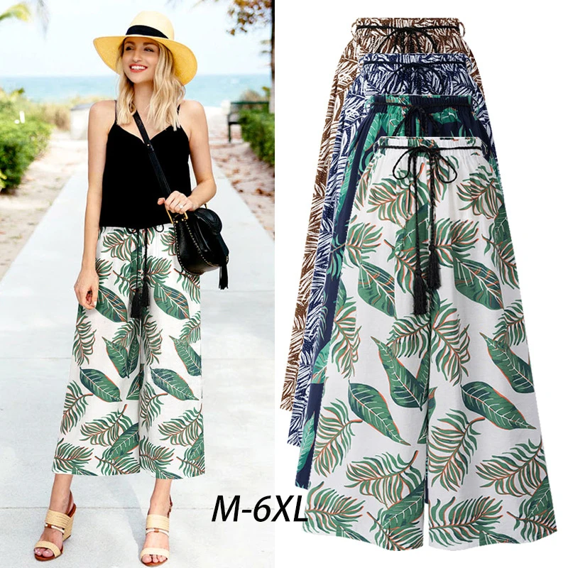 

Summer Wide Leg Pants Womens Pants High Waist Loose Straight Ankle-Length Pants Womens Beach Wear Pants Large Size 6XL