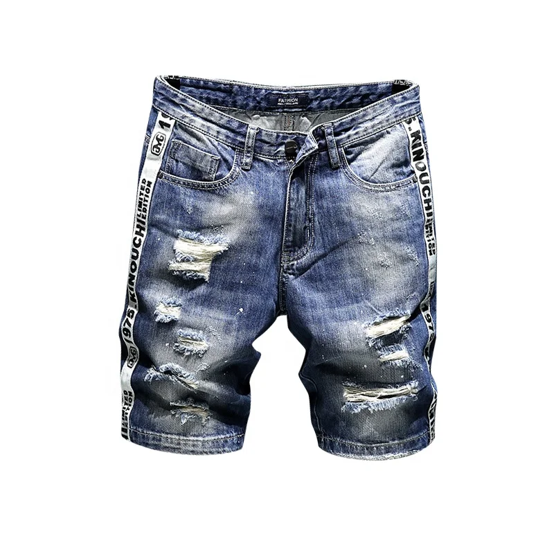 

Hot Summer Ripped Denim Printed Shorts For Men Jeans, Blue