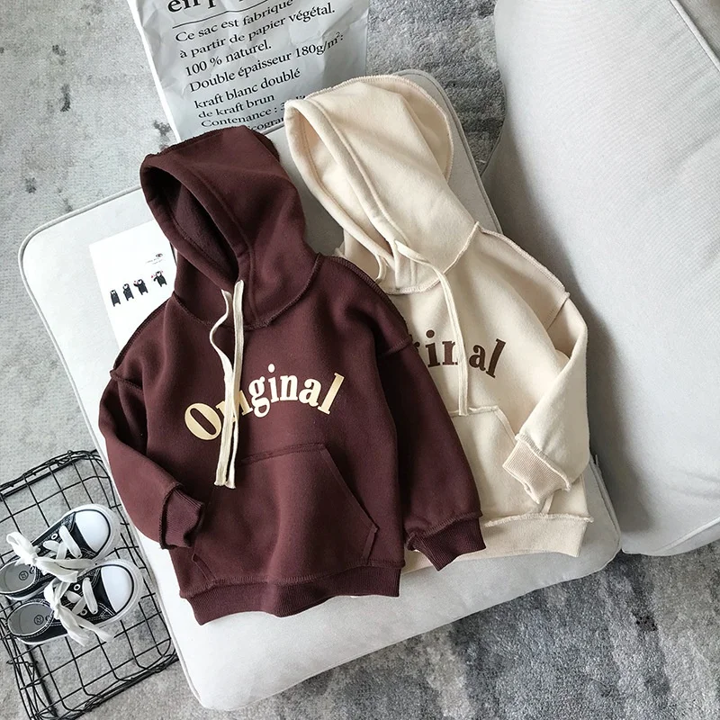 

Latest Custom Kids Hoodie Long-sleeved Solid Color Letters Loose Pockets Children's Warm Hoodie Sweatshirt