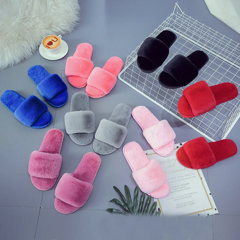 

Cotton slippers women's fall/winter open-toed plush flip flops home home indoor floor drag non-slip soft bottom confinement plus, 12 colors