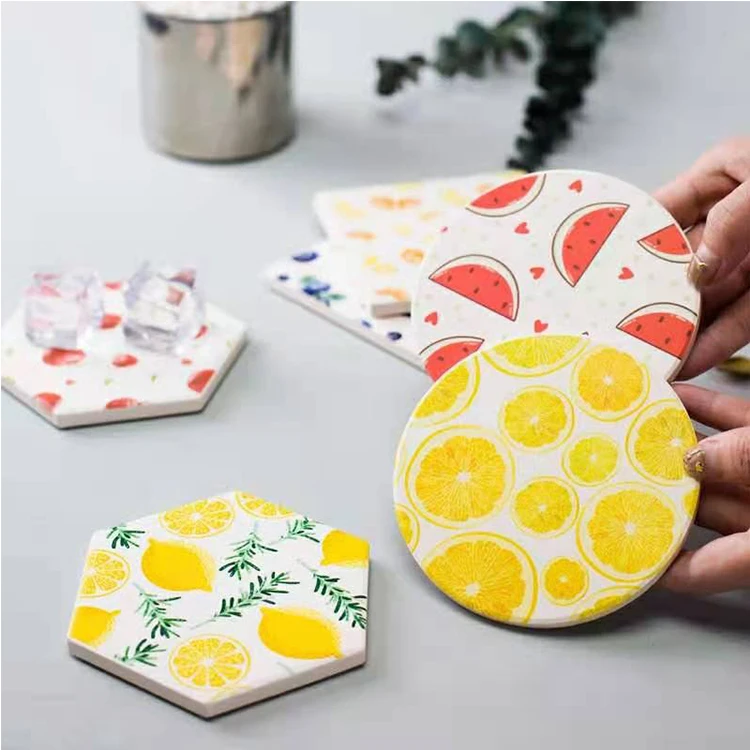 

Practicos de Patten del tema de la fruta para las bebidas absorbentes con piedras de ceramica del tenedor, Cmyk