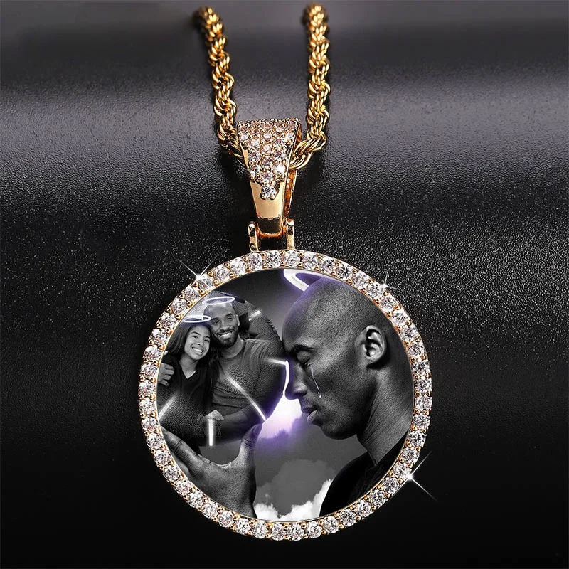 

Custom Photo Memory Medallions Solid Pendant Necklace With Tennis Chain Hip Hop Jewelry Personalized Cubic Zirconia Chains Gift