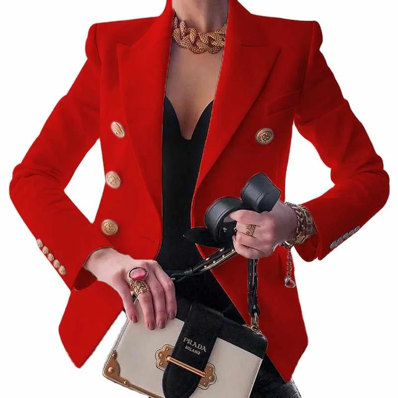

Women Blazer coat solid color golden button fashion office lady suit Long sleeve short jacket