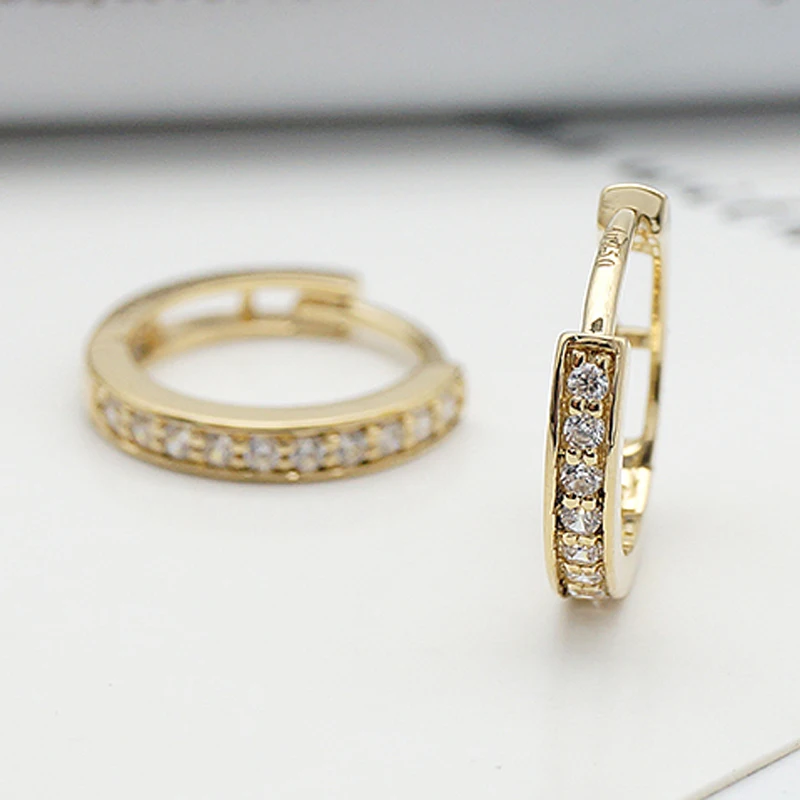 

Hot Selling Vintage Minimalist Real Gold Jewelry Wholesale 18K Earrings with CZ Stones Huggies Disposable