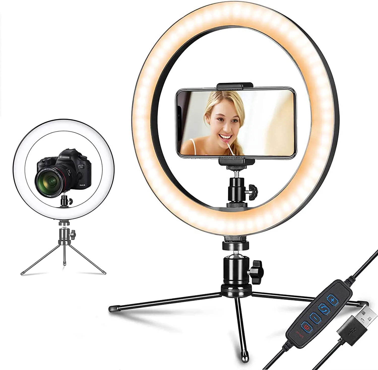 

Selfie Ring Light with Tripod Stand and Phone Holder,Dimmable 10" LED Mini Camera Lighting for Makeup Live Streamin