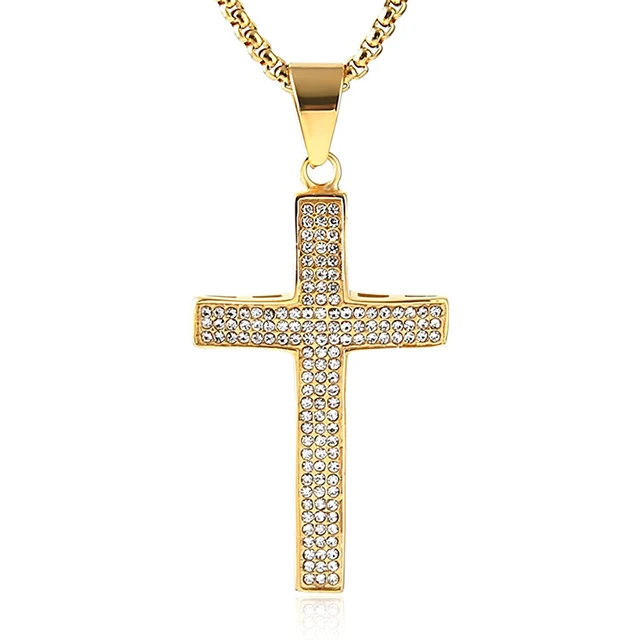 

Mens Iced Out Cross Inlay Pendant 18k Gold Plated Stainless Steel Hip-hop Various 2021 New Designpendant Necklace