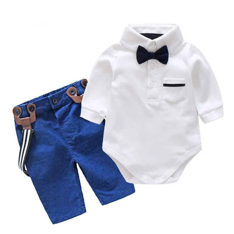 

Newborn Infant Baby Boy Bow Gentlemen Romper Tops Suspender Pants Outfits Set Autumn Fashion infant clothing Baby Suit, As picture