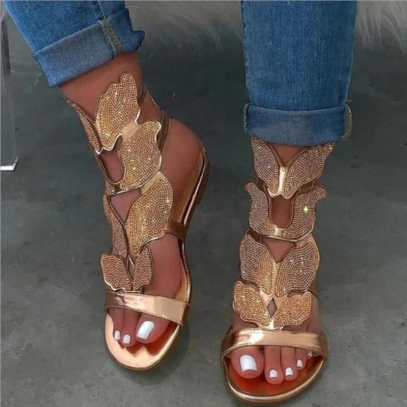 

Foreign Trade European Style Sexy Lady New Footwear Flat Open Toe Cheap Wholesale Shoes Summer Diamond Wings Shoes Sandals 2020, Red yellow