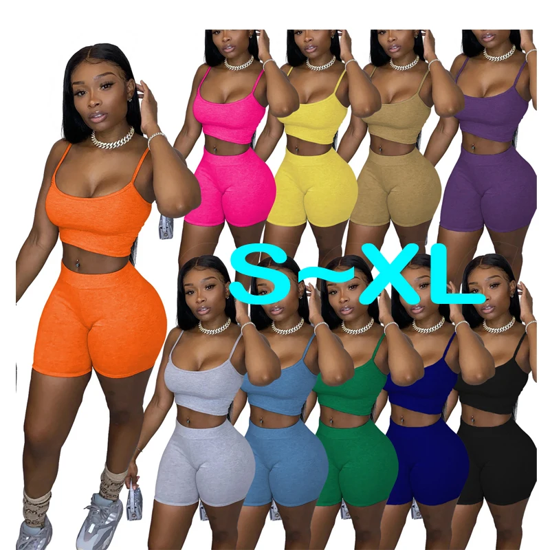 

2021 Sexy Women Outfit Breathable Two Piece Sport Summer Jogging Sets Clothing Woman Biker Shorts 2 Two Piece Set Outfit