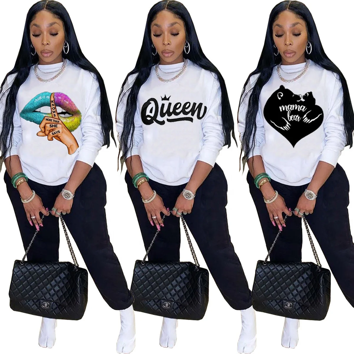 

MT29-6739 Women's Fashion Casual Hedging Round Neck Long Sleeve Printed Two-piece Set casual dresses
