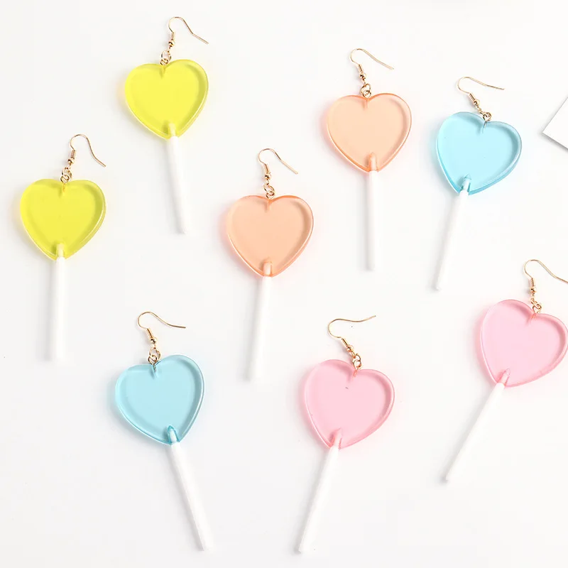 

Wholesale Fashion Women Jewelry Personality Sweet Candy Color Heart Acrylic Earrings Cute Cartoon Lollipop Earrings Ear Hoop