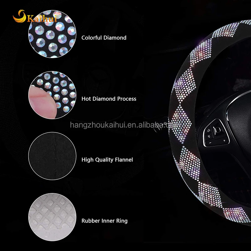 15 Inch Sparkly Diamond Bling Steering Wheel Cover for Women Rhinestone  Colorful Crystal Velvet Anti-Slip Wheel Protector - China Crystal Steering  Cover and Bling Bling Wheel Cover