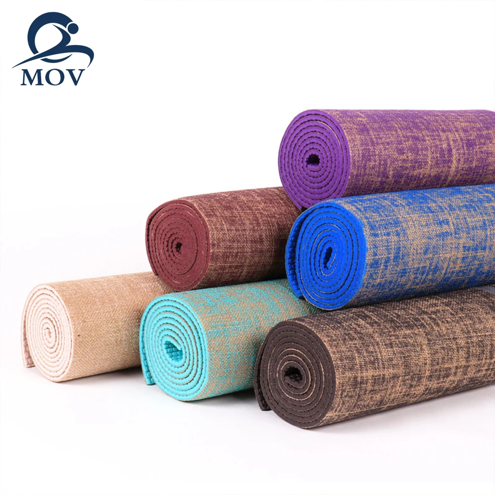 

ECO Friendly Fitness bamboo Natural Custom Logo Color PVC Jute Yoga Mat, Purple/ red/ black/ off white/ blue/ green