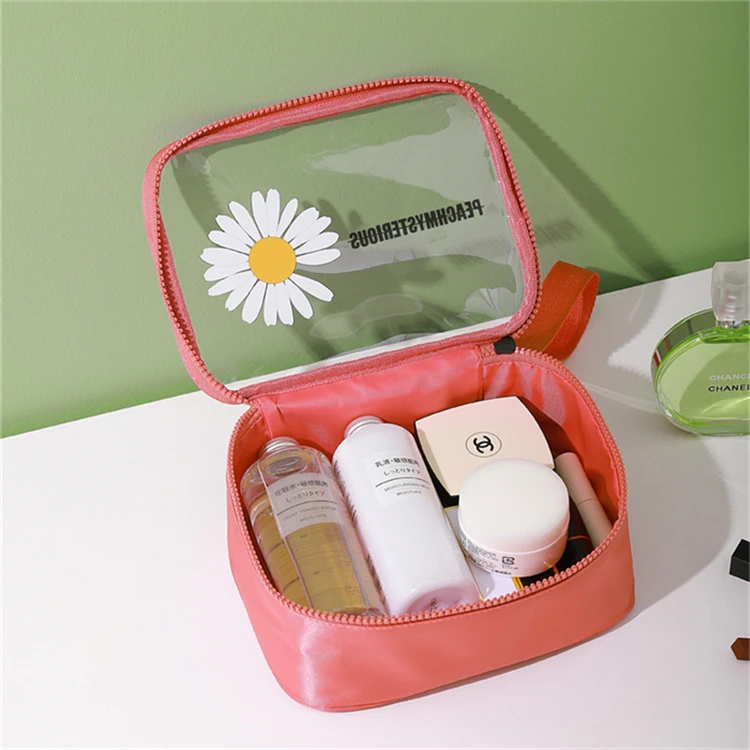 

Wash Bag Transparent PVC Wash Bag Daisy Travel Portable Clear Cosmetic Bag, Red, orange,green, black