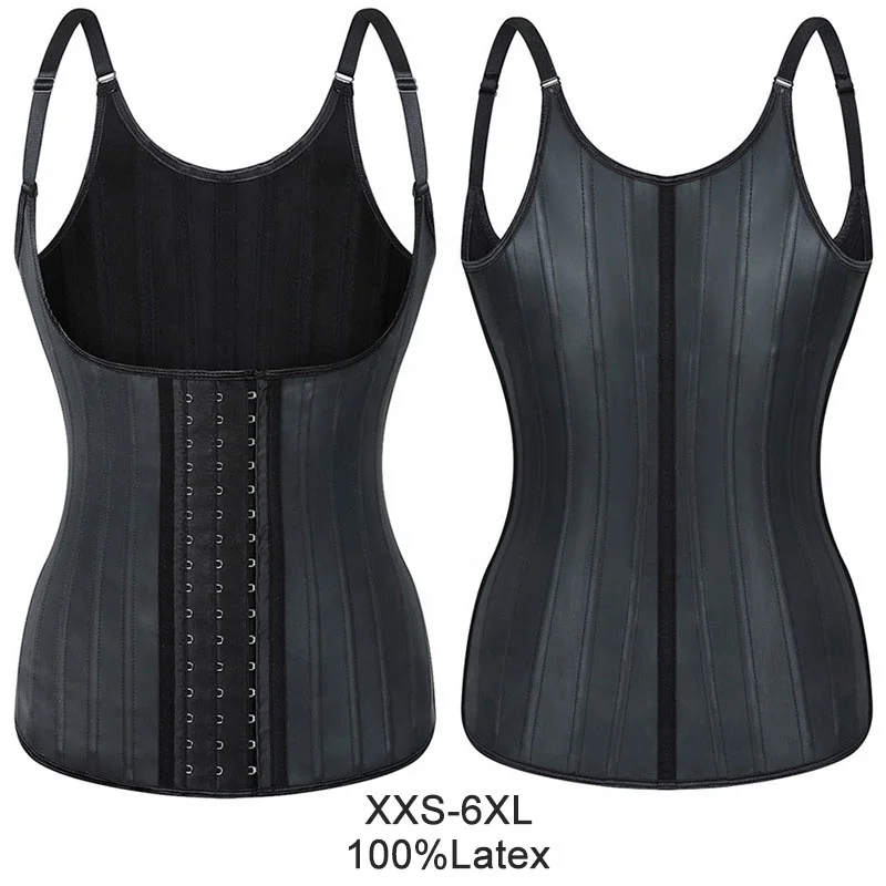 

Adjustable XXS Girdles And Shaper Wear Women Fajas Underbust Gaine Plus Size Hook Corset 25 Steel Bone Latex Waist Trainer Vest, Black,skin