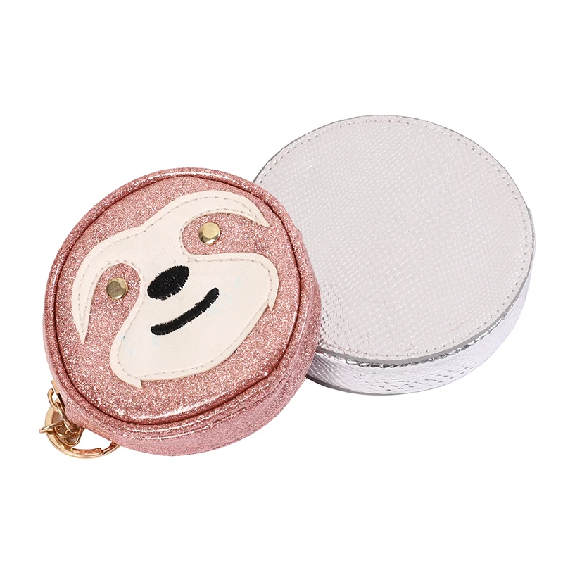 

2021 New Women's Mini Round PU Leather Coin Purse Cute Design Key Wallets For Girls, Silver+pink