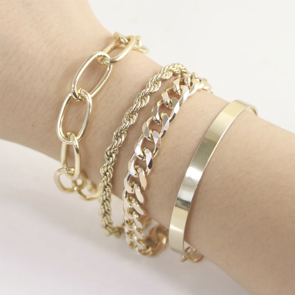 

New Style Hot Selling Exotic Geometric Alloy Bracelet Set Jewelry For Woman, Silver,gold,rose gold,black