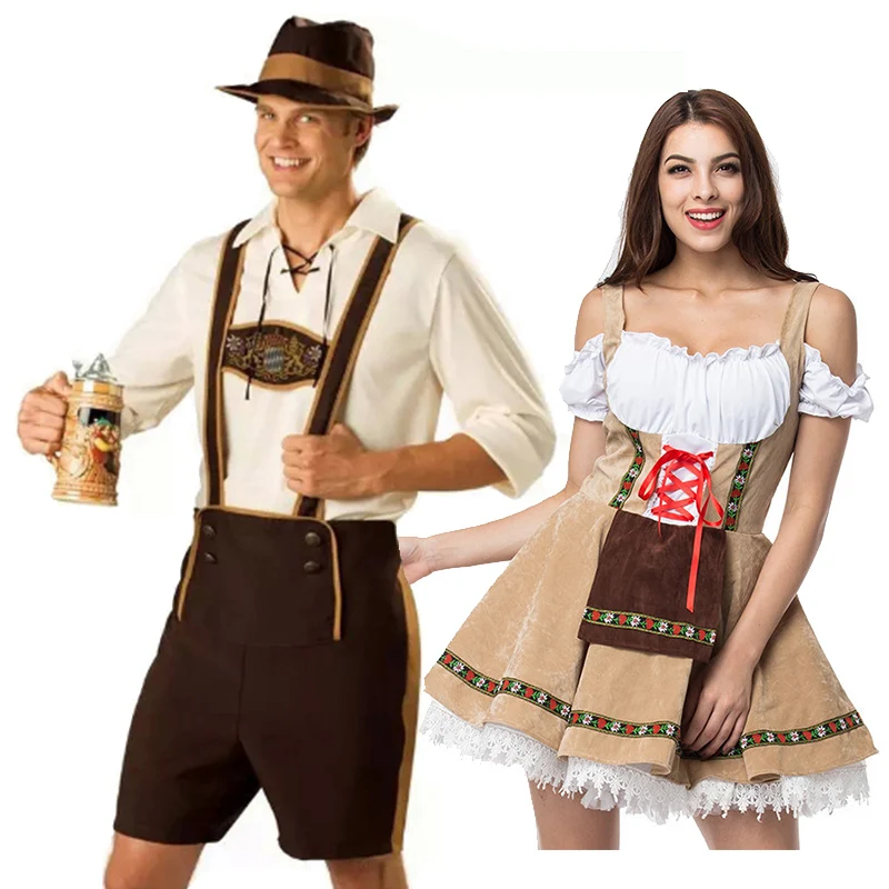 

Traditional Couples Oktoberfest Costume Parade Tavern Bartender Waitress Outfit Cosplay Carnival Halloween Fancy Party Dress, As shown