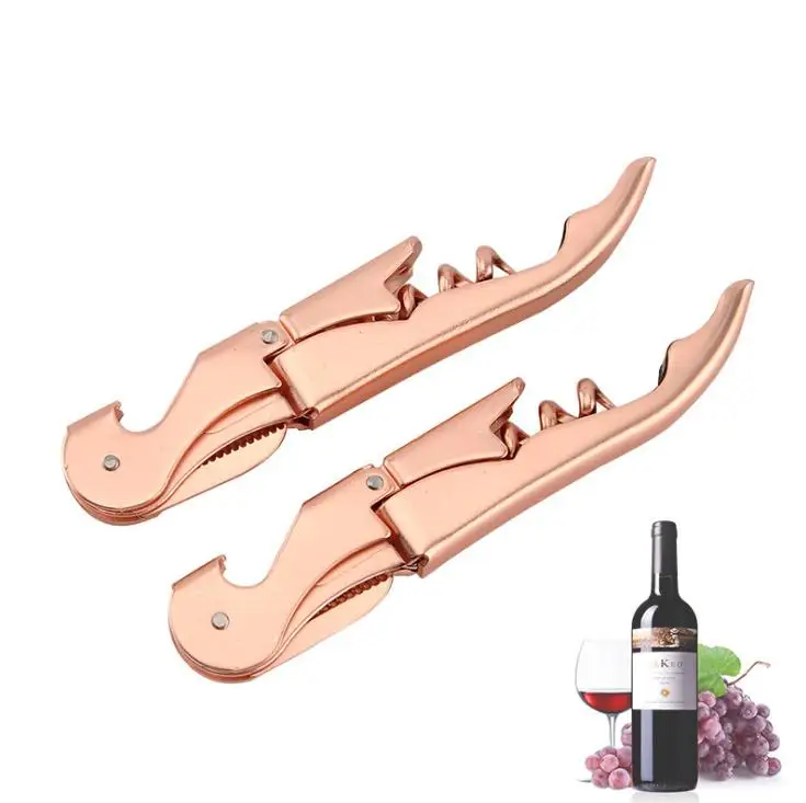 

Non-slip Handle Red Wine Opener Stainless Steel Corkscrew Knife Pulltap Double Hinged Beer Bottle Opener Kitchen Bar Tool Gift, Rose gold