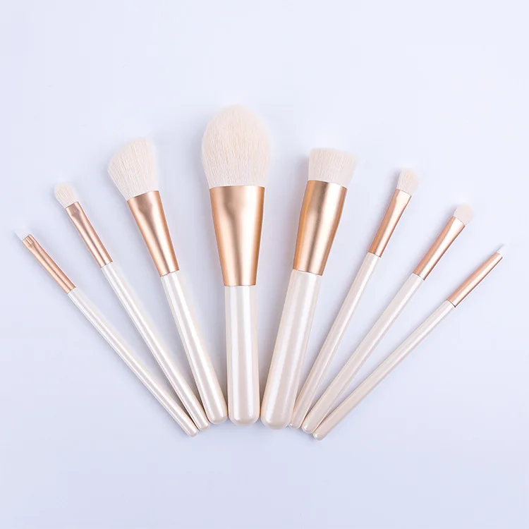 

8pcs Wool-like White Pearlesce Makeup Brushes Set Highlighter Powder Foundation Brush Makeup Brush Set