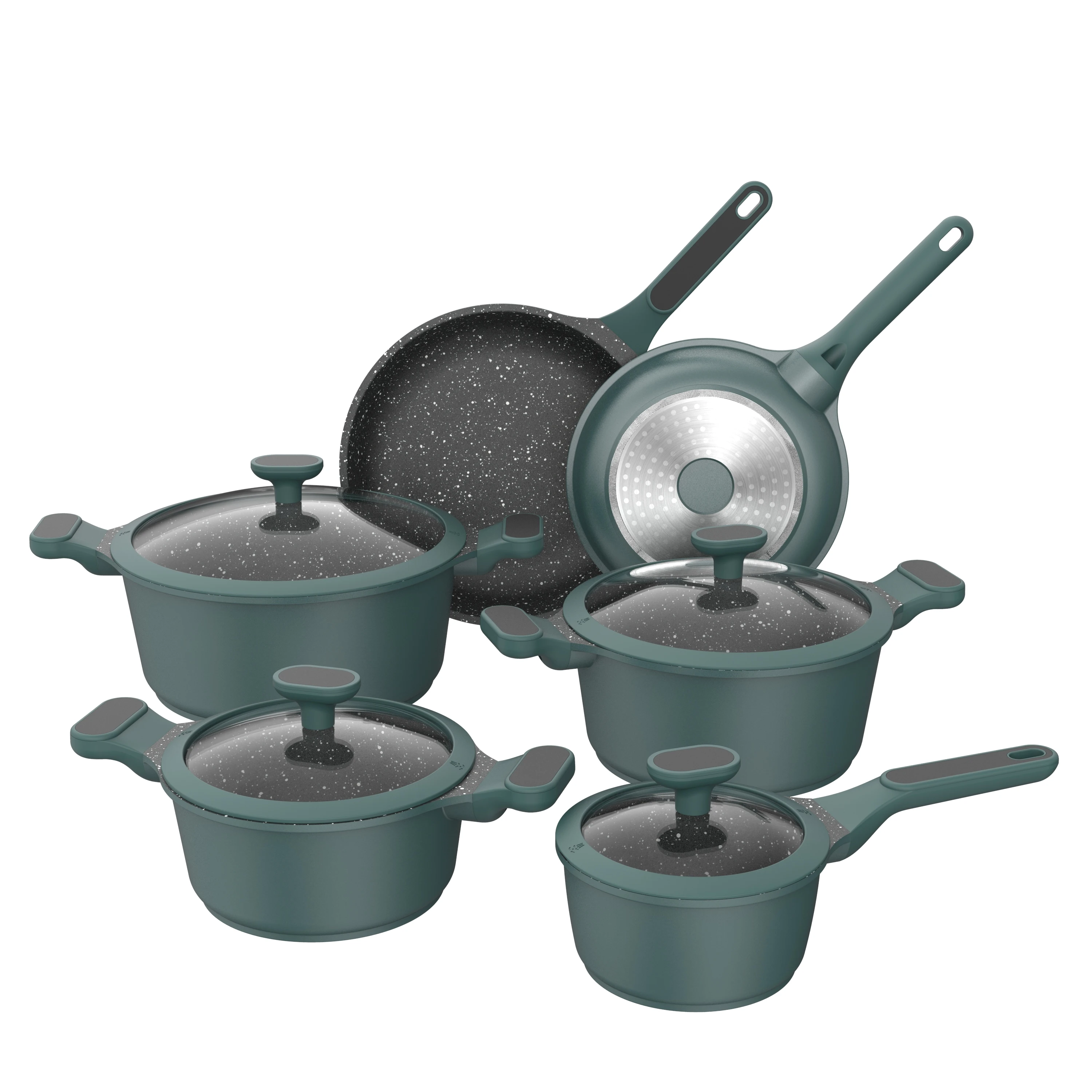 

BESCO Escalation Series 10pcs Cooking & Dining German Style Die Cast Aluminum Nonstick Cookware Sets with Glass lid Green
