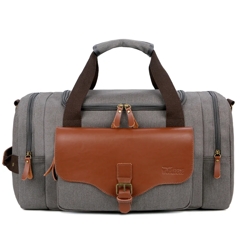 

Stocked in USA warehouse canvas garment duffle bag men leather travel bags luggage women, Khaki, gray, green, black, coffee