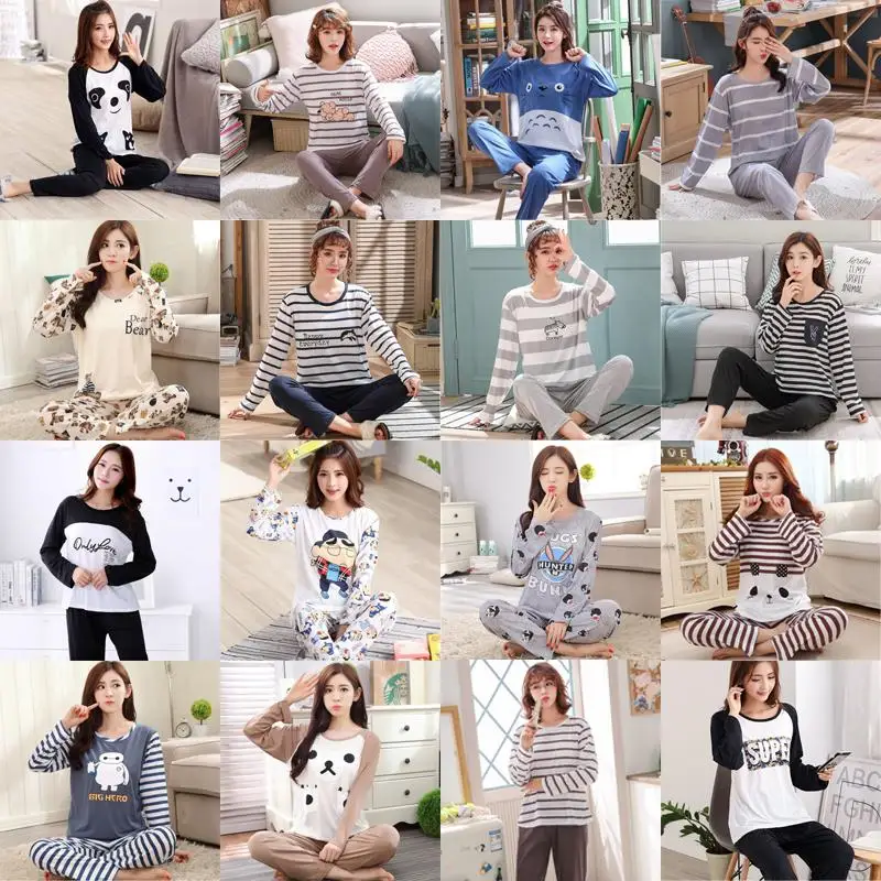 

Baju Tidur Import Long Sleeved cotton plus size Pajamas Cartoon Fashion Pijamas Dama women's Sleepwear, Picture shows