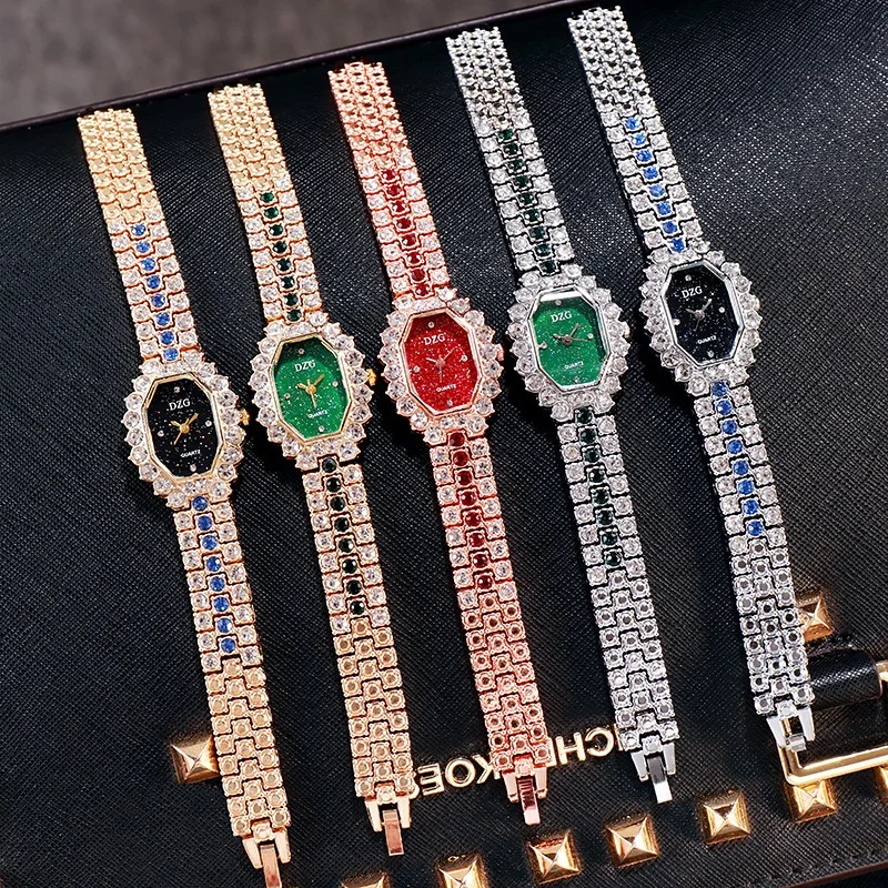 

New barrel shape custom logo Dropshipping wholesale ladies multi-color full diamond bracelet women's watch, 5 colors