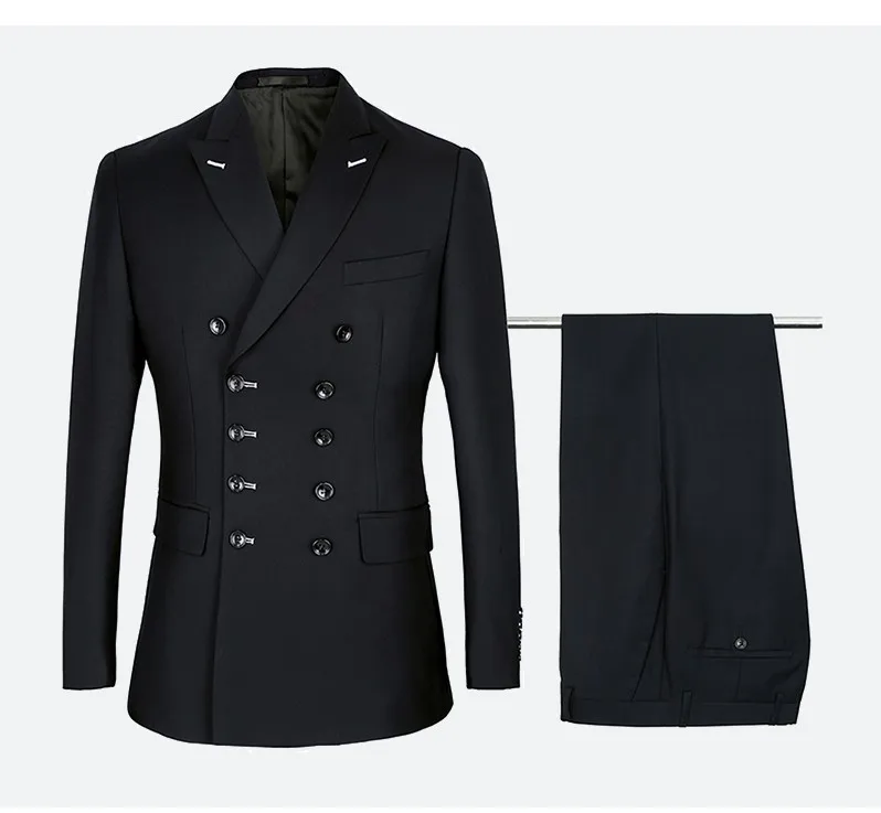 

HD146 Men Suits Slim Fit New Fashion Suit Double Breasted Peak Lapel Navy Blue Black Wedding Groom Party Prom Skinny Costume, Per the request