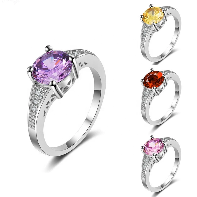 

Fashion Women Accessories Elegant Lady Ring Plating Platinum Inlay Zircon Amethyst rings
