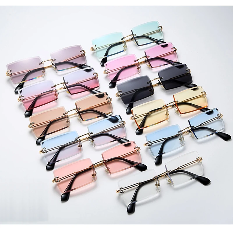 

Fashion Square Rimless Sun Glasses Shades Rectangle Frameless Eyewear 2021 Women Sunglasses