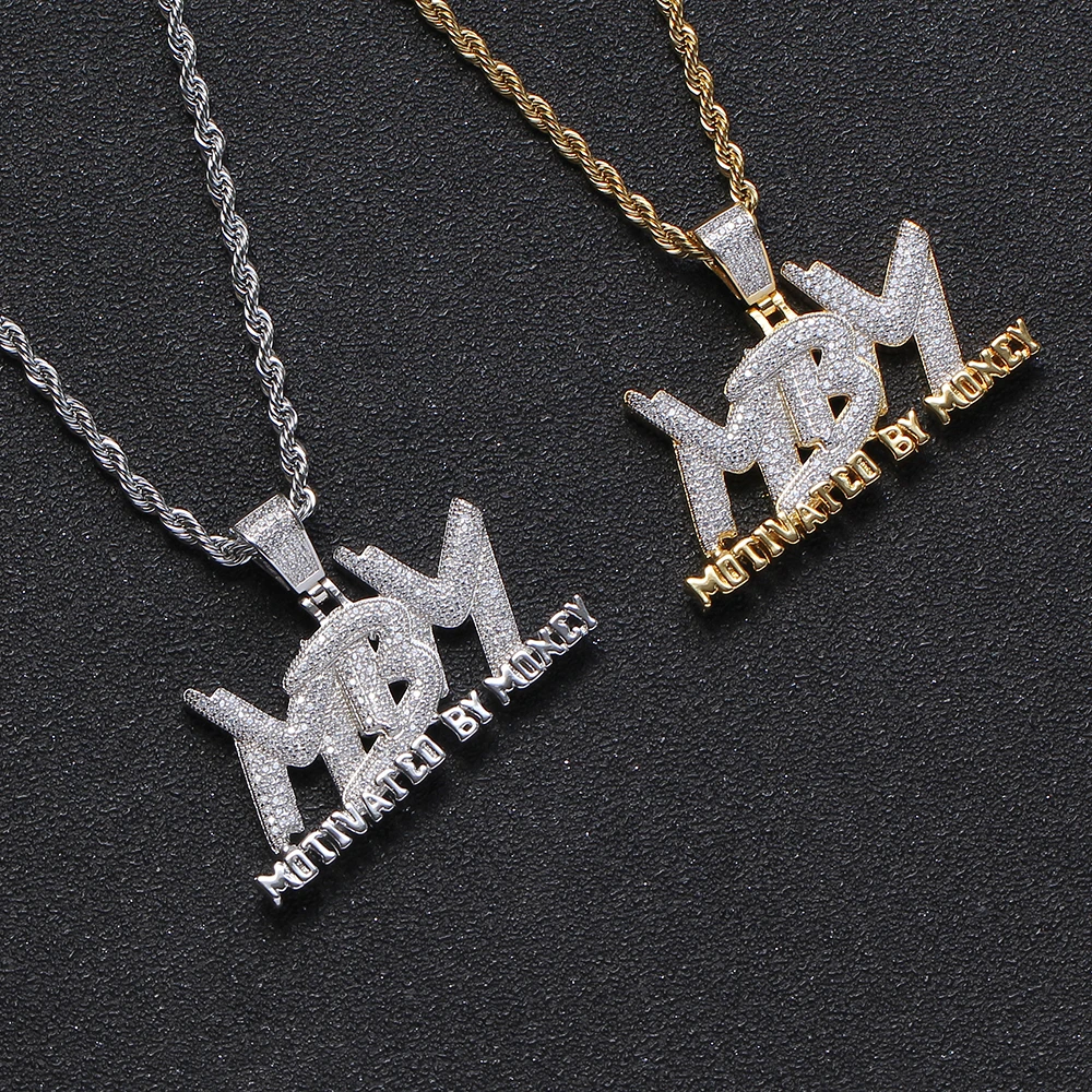 

TUNKALL CN162 Letter Pendant Brass Micro pave with CZ stones Bling bling Necklace Hip Hop jewelry for men and women