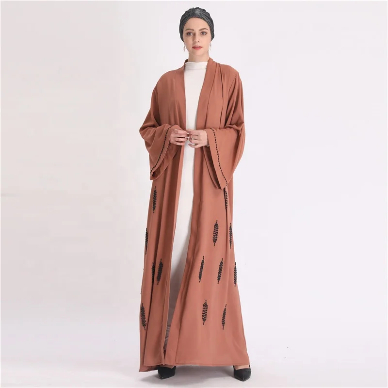 

Wholesale beads abaya dubai kaftan kimono jilbab women muslim long party dress, Brown