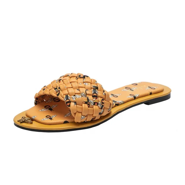 

2021 Luxury Design Ladies Slippers Bee Printing Comfortable Plus Size Outdoor Shoes Sandals
