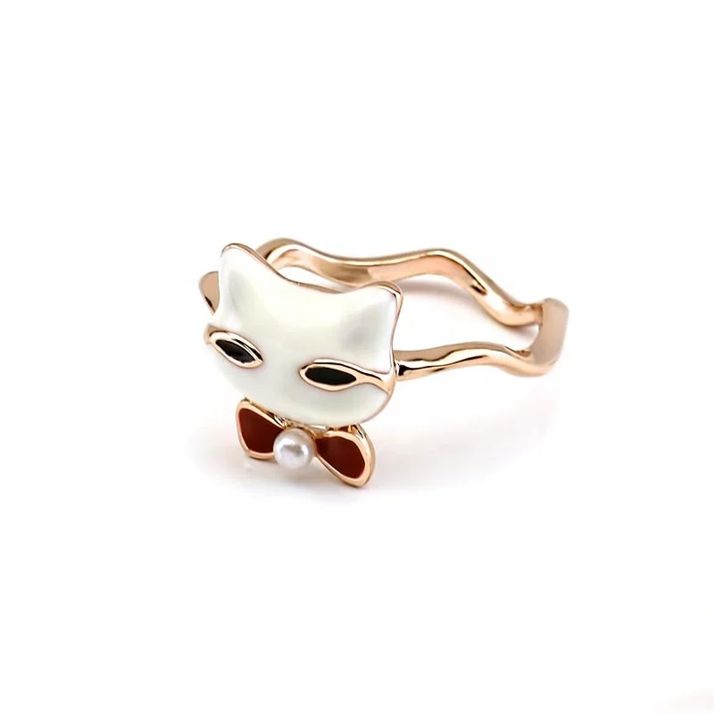 

Fine Jewelry 925 Sterling Silver Jewelry Gold Plated Enamel Cat Ring as Gift