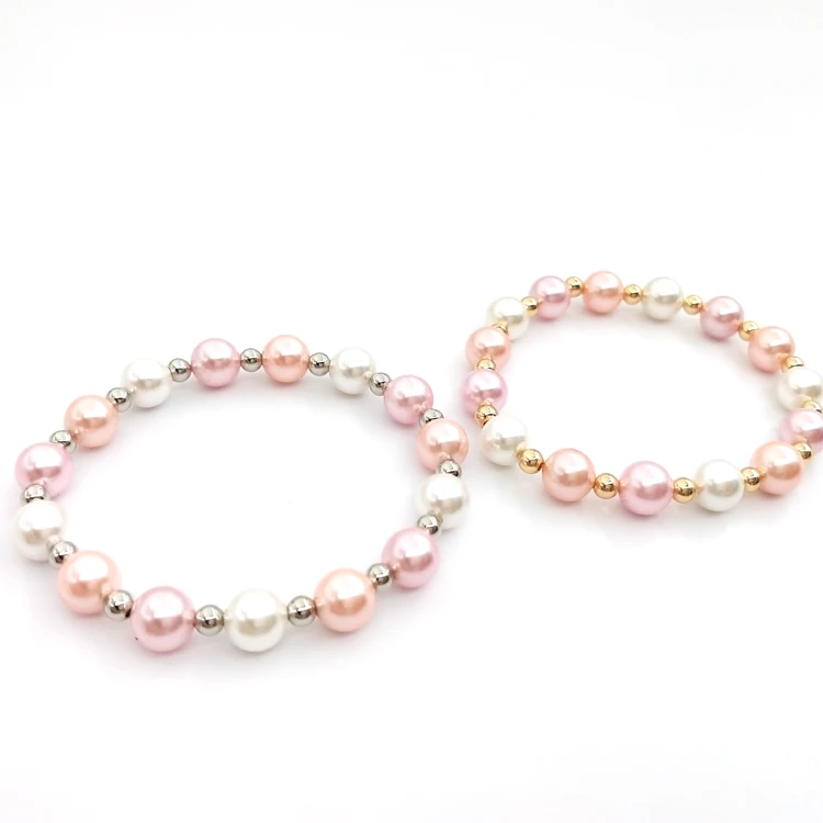 

Shell Pearl Bracelet For Women 8mm Pink And White Shell Pearl With Gold Copper Beads, As pitures