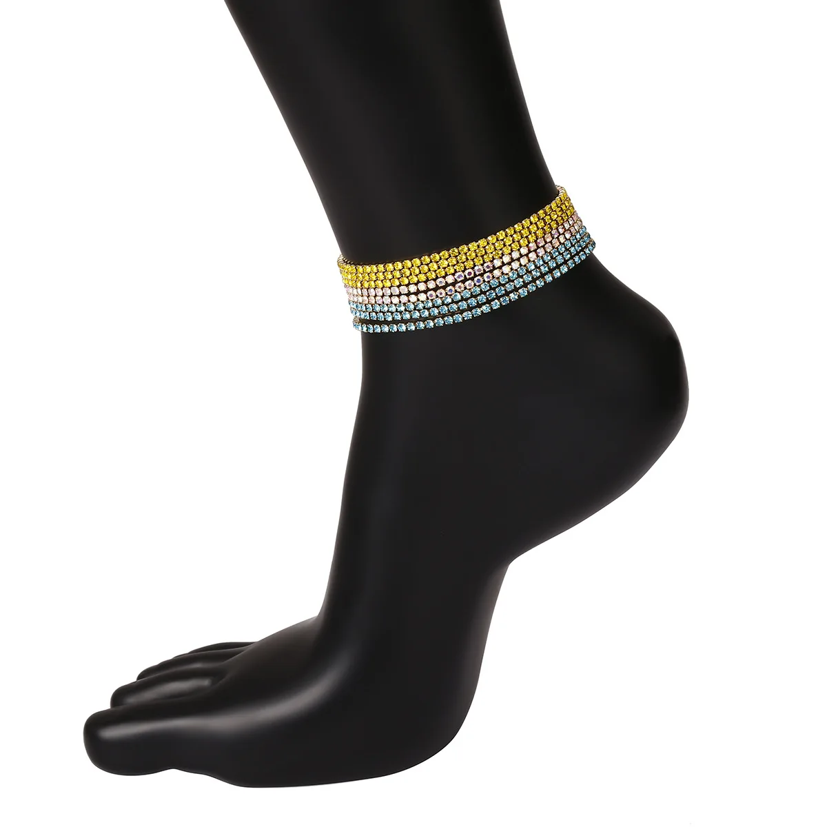 

Hotselling Shining Full Crystal Chain Anklet Ankle Bracelet Colorful Multi Layer Crystal Rhinestone Foot Chain Anklet