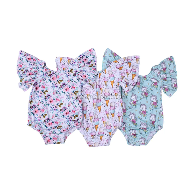 

Hot Sale Summer Kids Boutique Clothes Soft Milk Silk Flutter Ruffle Sleeve Baby Girl Leotards, Picture
