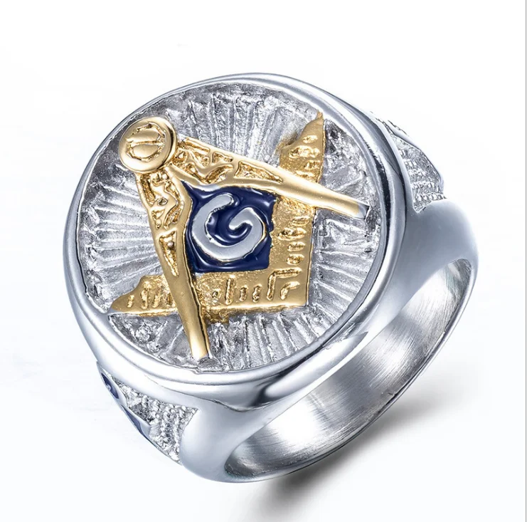 

Quick selling popular Masonic totem titanium steel men's ring titanium steel ring