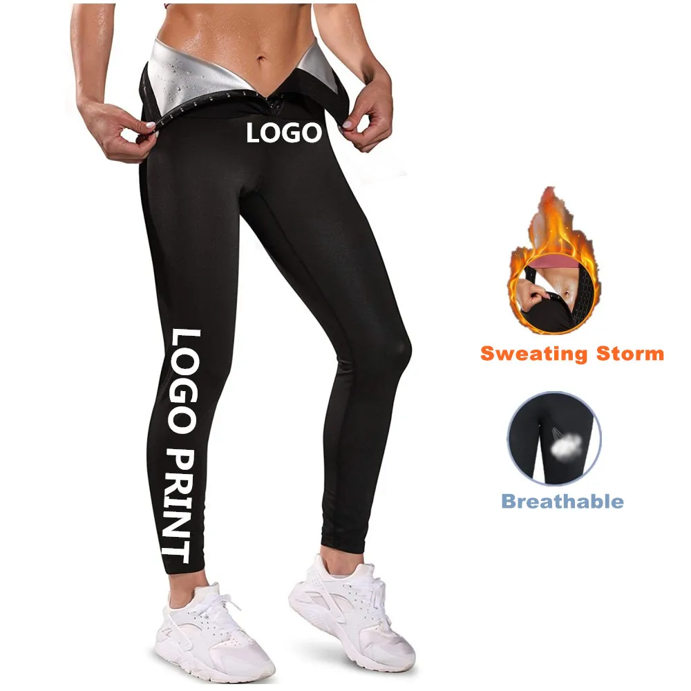 

Custom Logo Fat Burning Adjustable Hooks Tummy Control Sauna Sweat Pants High Waisted Workout Waist Trainer Corset Leggings