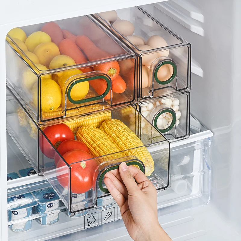 

Plastic Food Storage Bins with Lids for Fridge Produce Saver Containers for Refrigerator Organization Stackable Freezer